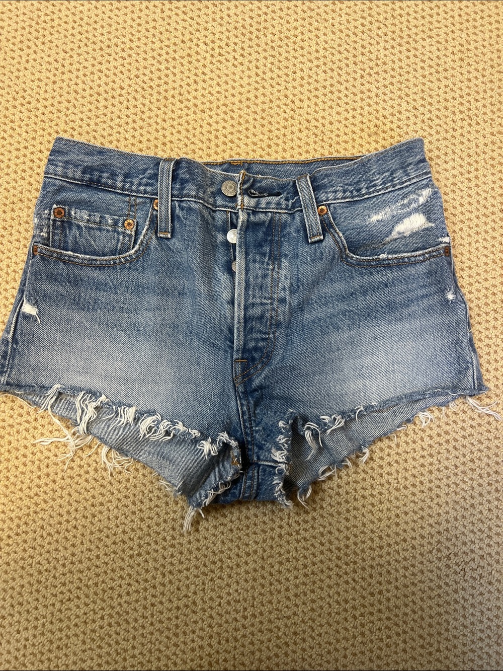 Levi's Blue Distressed High-Rise Jean Shorts
